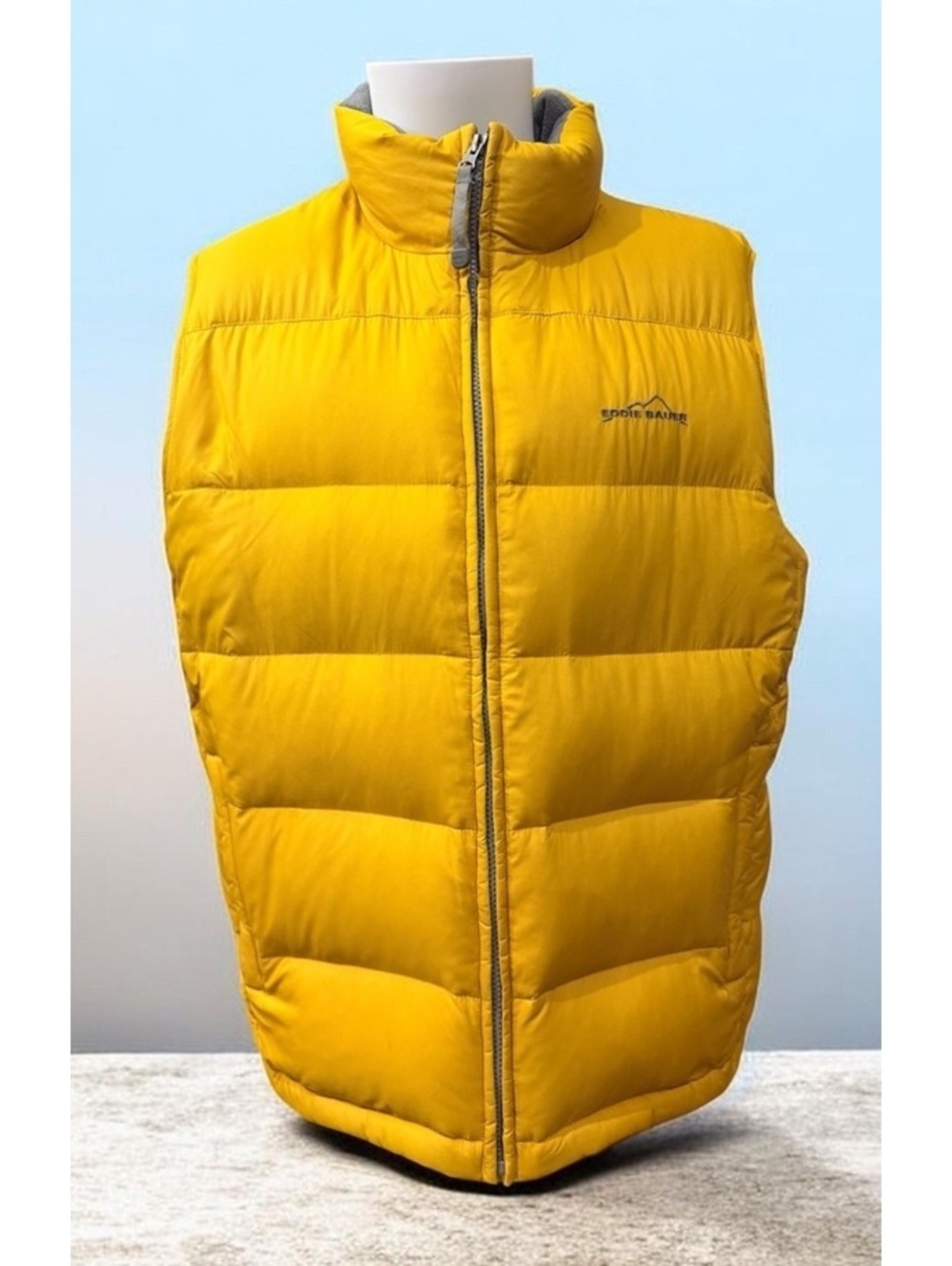 Eddie Bauer Yellow Goose Down Puffer Vest with Stand Collar Sz L